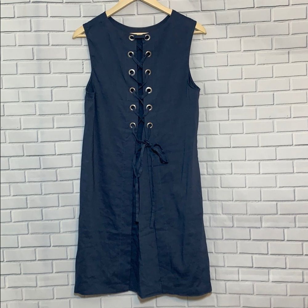 Theory Navy Blue Linen/Rayon Shift Dress S…